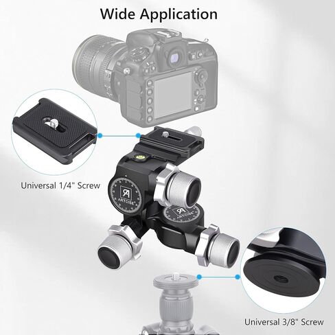 ARTCISE 3-Way Geared Tripod Head, Precision Geared Head with Millimeter Micro-Adjustment, 3 Axis Pan Tilt Head for Macro & Product Photography, 13.2lbs/6kg Load Capacity, CNC Aluminum Alloy in Kuwait