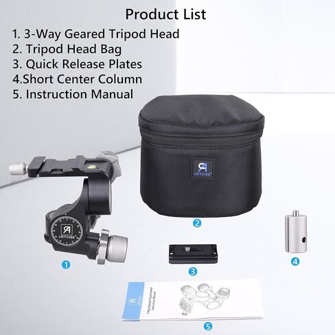 ARTCISE 3-Way Geared Tripod Head, Precision Geared Head with Millimeter Micro-Adjustment, 3 Axis Pan Tilt Head for Macro & Product Photography, 13.2lbs/6kg Load Capacity, CNC Aluminum Alloy in Kuwait