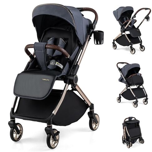 BABY JOY Baby Stroller with Reversible Handle & Easy One-Hand Fold | Compact Travel Stroller with Adjustable Backrest, Canopy, Cup Holder & Storage Basket for Newborn Toddlers in Saudi Arabia