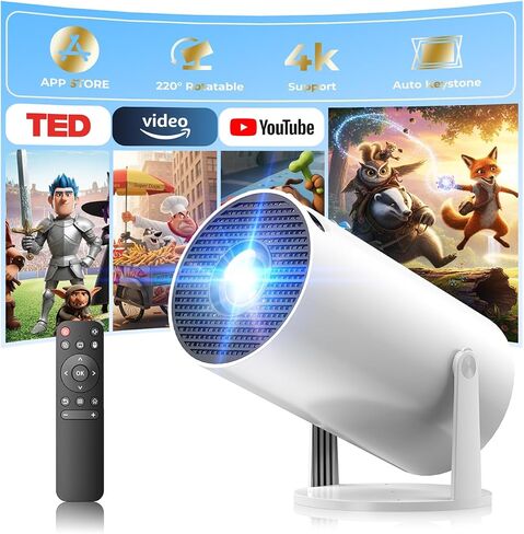 Mini Projector with WiFi and Bluetooth, Portable Projector Built-in Apps Support 4K 1080P Auto Keystone 220° Rotatable Small Projectors Compatible with HDMI/TV Stick/iPhone/Laptop for Bedroom Wall in Saudi Arabia