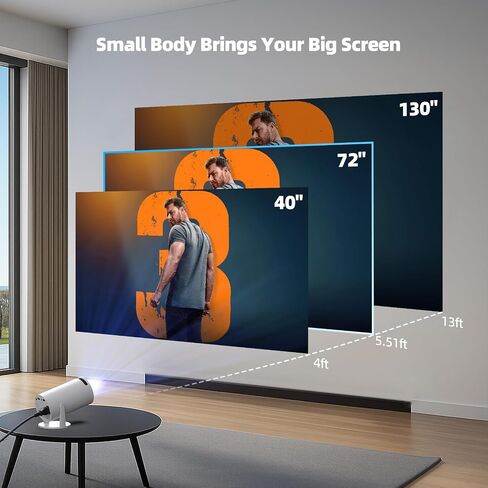 Mini Projector with WiFi and Bluetooth, Portable Projector Built-in Apps Support 4K 1080P Auto Keystone 220° Rotatable Small Projectors Compatible with HDMI/TV Stick/iPhone/Laptop for Bedroom Wall in Saudi Arabia