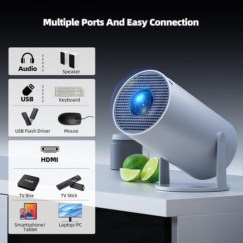 Mini Projector with WiFi and Bluetooth, Portable Projector Built-in Apps Support 4K 1080P Auto Keystone 220° Rotatable Small Projectors Compatible with HDMI/TV Stick/iPhone/Laptop for Bedroom Wall in Saudi Arabia