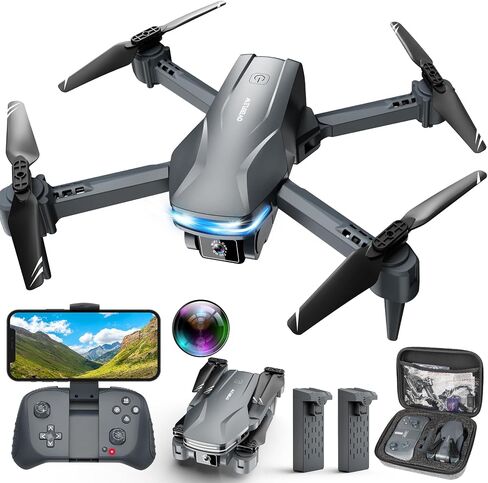 1080P Drones with Camera for Adults, Foldable Drone with 2 Batteries | FPV App Control Quadcopter with Carrying Case, Optical Flow Hover, One Key Start, 3 Speed Modes and 360° Flip in Saudi Arabia