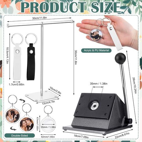 63 Pcs Photo Booth Keychain Station DIY Kit Bulk 35mm Circle Cutter 30 Double Sided Acrylic Keyrings 30 PU Leather Keychains 2 Acrylic Display Stands for Wedding Birthday Photo Booth Gift in Kuwait