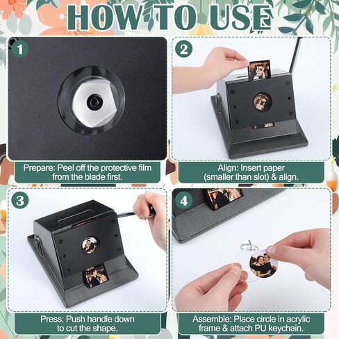 63 Pcs Photo Booth Keychain Station DIY Kit Bulk 35mm Circle Cutter 30 Double Sided Acrylic Keyrings 30 PU Leather Keychains 2 Acrylic Display Stands for Wedding Birthday Photo Booth Gift in Kuwait