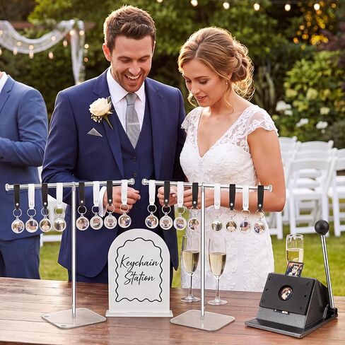 63 Pcs Photo Booth Keychain Station DIY Kit Bulk 35mm Circle Cutter 30 Double Sided Acrylic Keyrings 30 PU Leather Keychains 2 Acrylic Display Stands for Wedding Birthday Photo Booth Gift in Kuwait