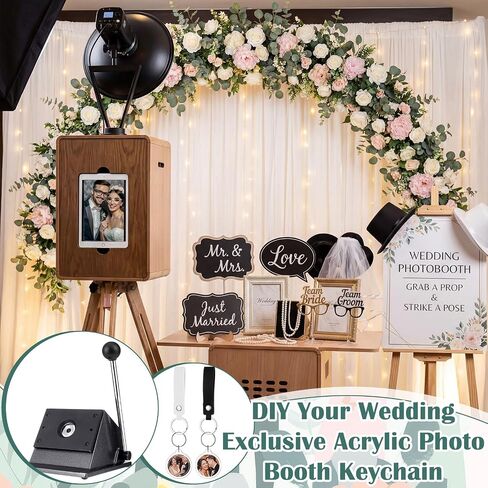 63 Pcs Photo Booth Keychain Station DIY Kit Bulk 35mm Circle Cutter 30 Double Sided Acrylic Keyrings 30 PU Leather Keychains 2 Acrylic Display Stands for Wedding Birthday Photo Booth Gift in Kuwait