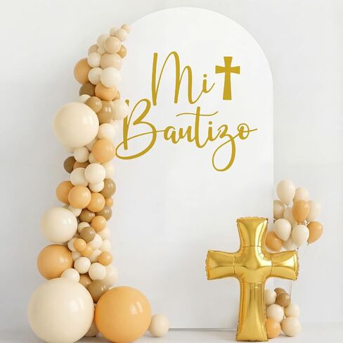 Gold Mi Bautizo Arch Backdrop Cover Baptism Decorations Communion Party First Holy Communion Baby Shower Decorations Religious Baptism Party Supplies Photo Props in Saudi Arabia