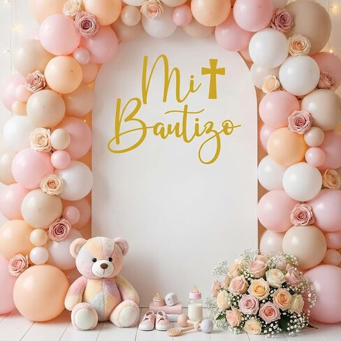 Gold Mi Bautizo Arch Backdrop Cover Baptism Decorations Communion Party First Holy Communion Baby Shower Decorations Religious Baptism Party Supplies Photo Props in Saudi Arabia