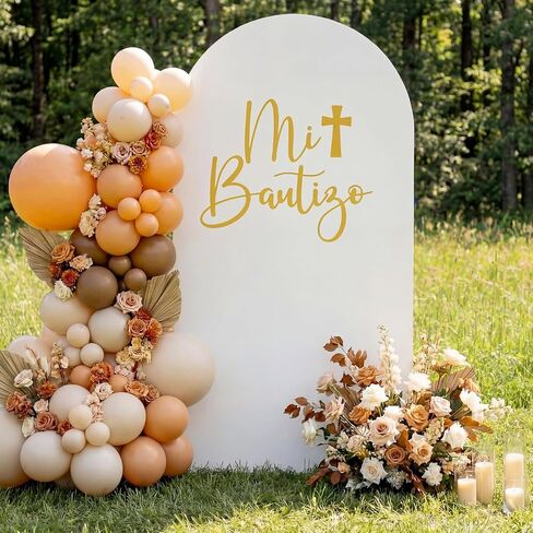 Gold Mi Bautizo Arch Backdrop Cover Baptism Decorations Communion Party First Holy Communion Baby Shower Decorations Religious Baptism Party Supplies Photo Props in Saudi Arabia