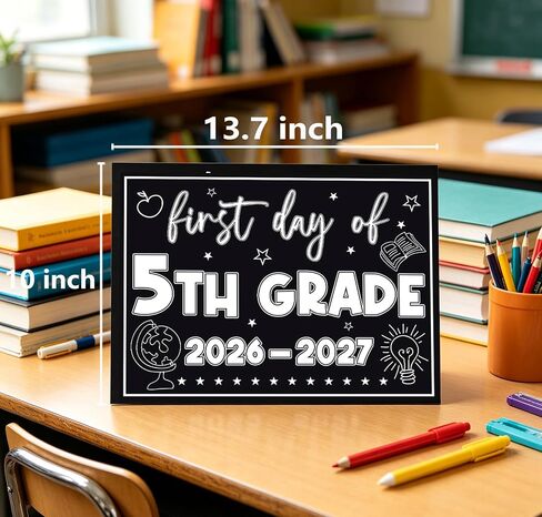 5TH Grade Back to School Decorations Supplies, First Day of 5th Grade Paper Cardstock Chalkboard Sign Photo Prop, Hello Fifth Grade, 1st Day of Fifth Grade Paper Photo Sign Session 2PZ-FD in Kuwait