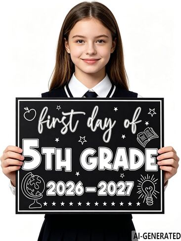 5TH Grade Back to School Decorations Supplies, First Day of 5th Grade Paper Cardstock Chalkboard Sign Photo Prop, Hello Fifth Grade, 1st Day of Fifth Grade Paper Photo Sign Session 2PZ-FD in Kuwait