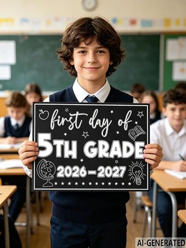 5TH Grade Back to School Decorations Supplies, First Day of 5th Grade Paper Cardstock Chalkboard Sign Photo Prop, Hello Fifth Grade, 1st Day of Fifth Grade Paper Photo Sign Session 2PZ-FD in Kuwait