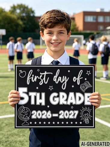 5TH Grade Back to School Decorations Supplies, First Day of 5th Grade Paper Cardstock Chalkboard Sign Photo Prop, Hello Fifth Grade, 1st Day of Fifth Grade Paper Photo Sign Session 2PZ-FD in Kuwait