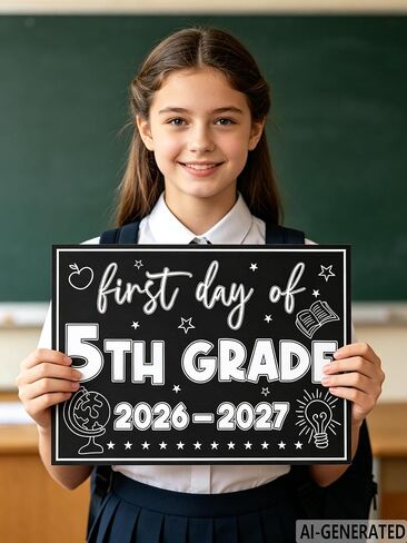 5TH Grade Back to School Decorations Supplies, First Day of 5th Grade Paper Cardstock Chalkboard Sign Photo Prop, Hello Fifth Grade, 1st Day of Fifth Grade Paper Photo Sign Session 2PZ-FD in Kuwait