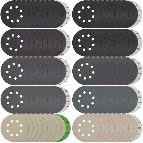 5 Inch Wet Dry Sanding Discs 100 Pack, 8 Holes Hook and Loop Sandpaper, Assorted 180 to 5000 Grits Orbital Sander Sand Paper for Wood, Auto Body, Metal Finishing in Saudi Arabia