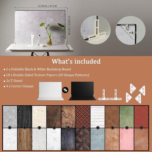 23 x 35 in Product Photography Backdrops, 10 Sheets, 20 Patterns | Double-Sided, Water-Resistant Backdrops for Food, Jewelry, Cosmetics, Crafts, Flat Lays and Content Creation in Saudi Arabia