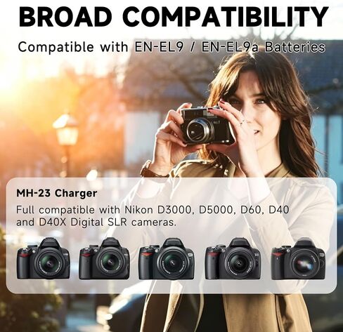 MH-23a Charger Compatible with Nikon D3000, D5000, D60, D40, D40X Digital SLR Cameras, EN-EL9 EN-EL9a Quick Charging Base with US AC Power Cord, Replacement MH-23 Charger in Saudi Arabia
