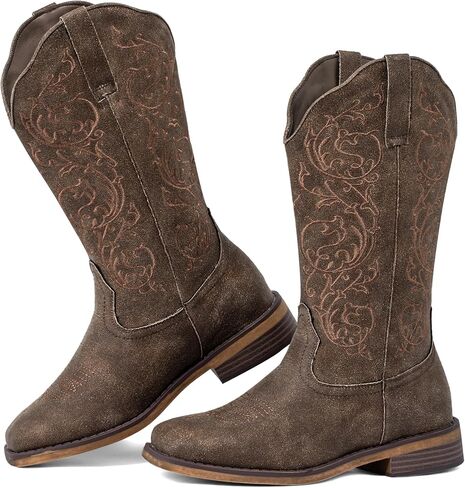 SheSole Floral Cowboy Boots for Women Wide Calf | Hidden Stretch Panel, Thick Latex Insole, Vintage Western Style, Cowgirl Boots Square Toe in Saudi Arabia