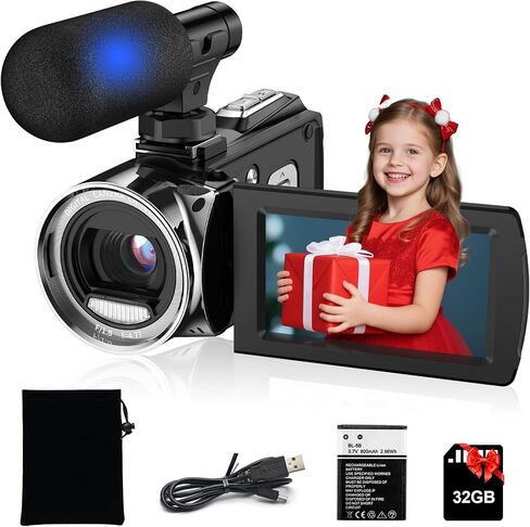 Video Camera Camcorder UHD 4K 48 MP Vlogging Camera Recorder for YouTube TikTok 3 Inch IPS Screen 18X Zoom Camcorders Camera with Microphone for Kids,Teens,Students,Beginners (Black) in Saudi Arabia