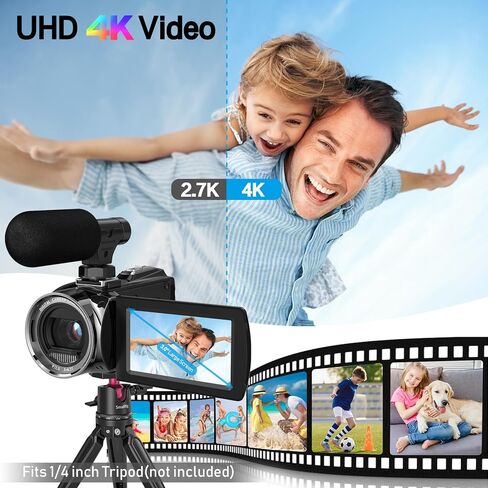 Video Camera Camcorder UHD 4K 48 MP Vlogging Camera Recorder for YouTube TikTok 3 Inch IPS Screen 18X Zoom Camcorders Camera with Microphone for Kids,Teens,Students,Beginners (Black) in Saudi Arabia