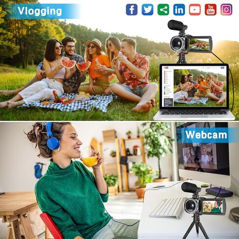 Video Camera Camcorder UHD 4K 48 MP Vlogging Camera Recorder for YouTube TikTok 3 Inch IPS Screen 18X Zoom Camcorders Camera with Microphone for Kids,Teens,Students,Beginners (Black) in Saudi Arabia
