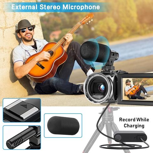 Video Camera Camcorder UHD 4K 48 MP Vlogging Camera Recorder for YouTube TikTok 3 Inch IPS Screen 18X Zoom Camcorders Camera with Microphone for Kids,Teens,Students,Beginners (Black) in Saudi Arabia
