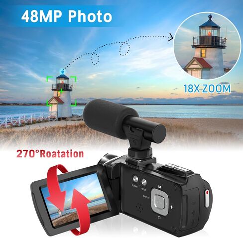 Video Camera Camcorder UHD 4K 48 MP Vlogging Camera Recorder for YouTube TikTok 3 Inch IPS Screen 18X Zoom Camcorders Camera with Microphone for Kids,Teens,Students,Beginners (Black) in Saudi Arabia