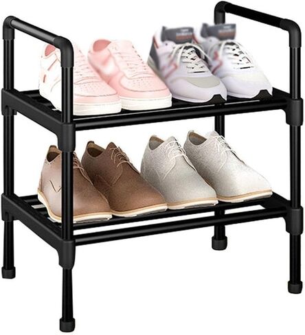 Shoe Rack Multi-Layer Shoe Rack with Steel Pipes Shelves, Black Free Standing Shoe Storage Shelf for Closet Entryway Hallway Shoe Organizer Rack(2 Layer-45cm) in Saudi Arabia