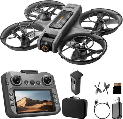 RC Quadcopter FPV Drone with 4.92 Inch Screen Integrated on Transmitter, Equipped with UHD Dual Lens Camera, Brushless Motors, Optical Flow Positioning Hover, Full Surround 360° Propeller Protection Frame, 6-Axis Gyro Stabilization, Headless Flight Mode,  in Kuwait
