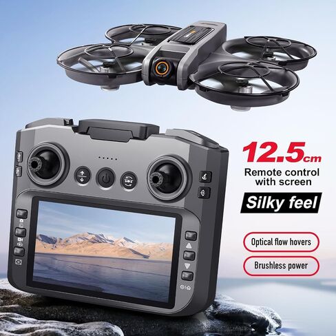RC Quadcopter FPV Drone with 4.92 Inch Screen Integrated on Transmitter, Equipped with UHD Dual Lens Camera, Brushless Motors, Optical Flow Positioning Hover, Full Surround 360° Propeller Protection Frame, 6-Axis Gyro Stabilization, Headless Flight Mode,  in Kuwait