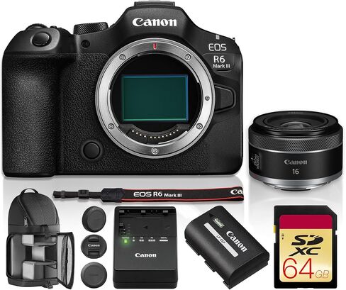 Canon EOS R6 Mark III Mirrorless Camera with Stop Motion Animation Firmware (7084C037) Full-Frame Camera for Content Creation,7K RAW Video, 32.5MP Sensor, High-Speed Performance + 64GB Card + Backpack in Kuwait