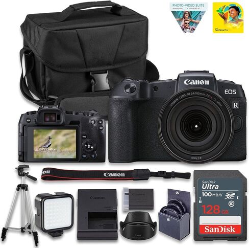 Canon EOS RP Mirrorless Camera with 24-105mm Lens – Full-Frame RF Camera with 26.2MP Sensor, 4K Video & Dual Pixel AF (3380C012) + 128GB Card + Camera Case in Kuwait