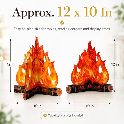 2-Pack Fake Campfire Decorations, 3D Cardboard, 2 Styles | Two finished 12 x 10 in campfire decorations in distinct designs, ready to display with vivid red-orange flame artwork. in Saudi Arabia