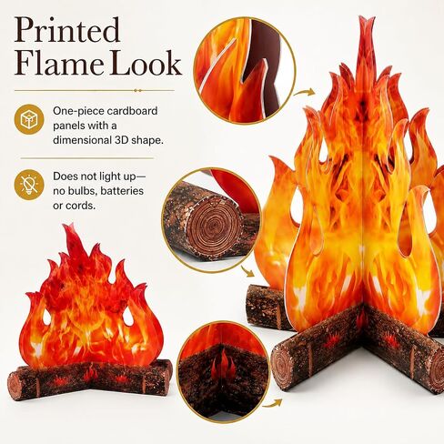 2-Pack Fake Campfire Decorations, 3D Cardboard, 2 Styles | Two finished 12 x 10 in campfire decorations in distinct designs, ready to display with vivid red-orange flame artwork. in Saudi Arabia