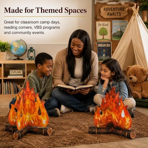 2-Pack Fake Campfire Decorations, 3D Cardboard, 2 Styles | Two finished 12 x 10 in campfire decorations in distinct designs, ready to display with vivid red-orange flame artwork. in Saudi Arabia