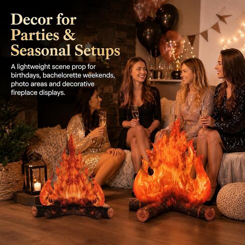 2-Pack Fake Campfire Decorations, 3D Cardboard, 2 Styles | Two finished 12 x 10 in campfire decorations in distinct designs, ready to display with vivid red-orange flame artwork. in Saudi Arabia
