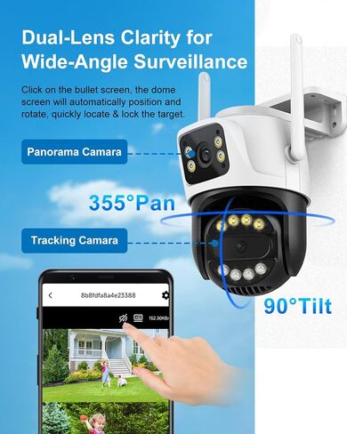 6MP Dual Lens Outdoor Security Camera Outdoor, WiFi Home Surveillance Camera, 2.4GHz Wireless, PTZ, 355°Pan, 90°Tilt, Human Detection & Auto Tracking, 2-Way Audio, IP66, Night Vision, 24/7 recording in Saudi Arabia