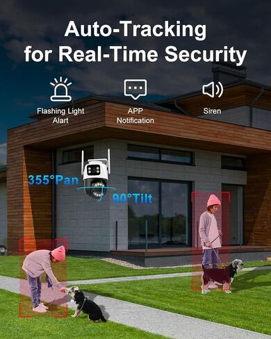 6MP Dual Lens Outdoor Security Camera Outdoor, WiFi Home Surveillance Camera, 2.4GHz Wireless, PTZ, 355°Pan, 90°Tilt, Human Detection & Auto Tracking, 2-Way Audio, IP66, Night Vision, 24/7 recording in Saudi Arabia