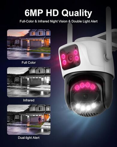 6MP Dual Lens Outdoor Security Camera Outdoor, WiFi Home Surveillance Camera, 2.4GHz Wireless, PTZ, 355°Pan, 90°Tilt, Human Detection & Auto Tracking, 2-Way Audio, IP66, Night Vision, 24/7 recording in Saudi Arabia