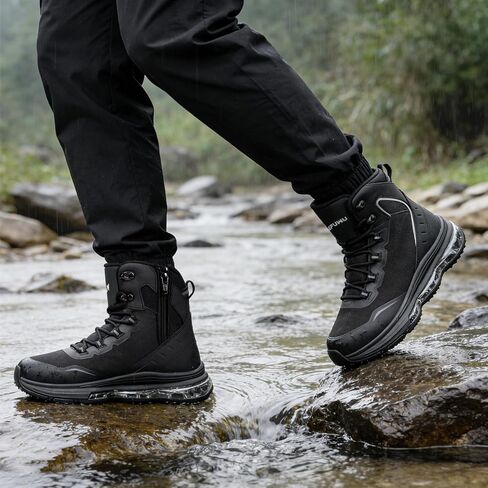 Military Tactical Boots for Women 6 Inch(8.5 Women,Glossy Black) | Waterproof Side-Zip Cushion Lightweight Durable Work Hiking Shoes in Saudi Arabia