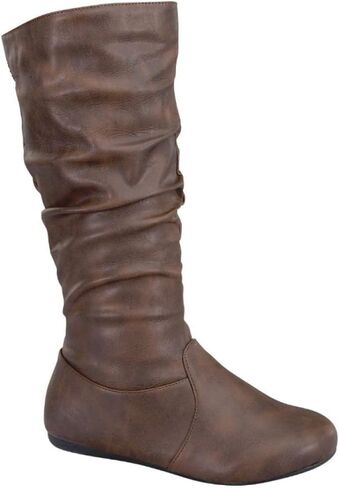 Wells Collection Womens Boots Soft Slouchy Flat to Low Heel Under Knee High, Brown PU, 8.5 in Saudi Arabia