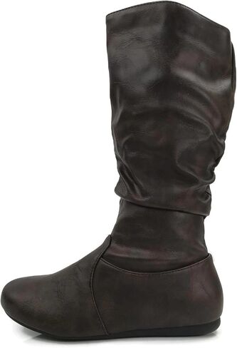 Wells Collection Womens Boots Soft Slouchy Flat to Low Heel Under Knee High, Brown PU, 8.5 in Saudi Arabia