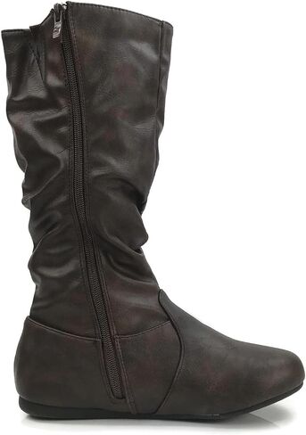 Wells Collection Womens Boots Soft Slouchy Flat to Low Heel Under Knee High, Brown PU, 8.5 in Saudi Arabia