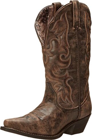 Laredo Womens Access Embroidered Snip Toe Pull On Casual Boots Knee High Low Heel 1-2" - Brown in Kuwait