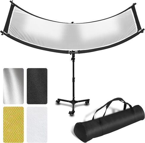 Clamshell Light Reflector Diffuser with Rolling Stand and Carrying Bag, 70"x24"/180x60cm Photography Curved Lighting Reflector for Photo Studio Photography with White/Gold/Silver/Black Colors in Saudi Arabia