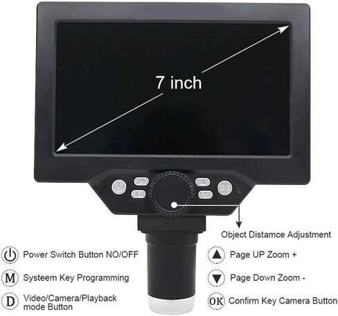Microscope 7" LCD Digital Microscope 1200X Portable Video Microscope 12MP for Soldering Electronic PCB Inspection Continuous Zoom, AC Without Battery in Saudi Arabia
