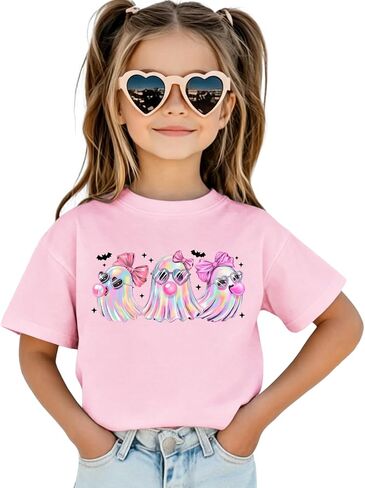 Kid Toddler Girls Halloween T-Shirts Bow Ghost Shirts Spooky Season Outfits Tees Tops 2-8Y in Saudi Arabia