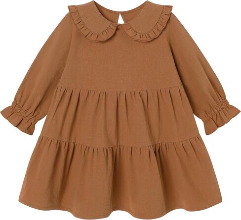 Toddler Girls Dress Long Sleeve Fall Winter Clothes 1-5T | Little Girls A-Line Solid Color Casual Dresses Peter Pan Collar Puff Sleeves Clothes Outfit Soft Comfortable Fabric in Saudi Arabia