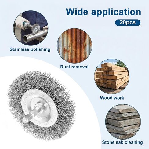 20pcs Wire Wheel for Drill, 3 Inch Stainless Steel Wire Brush for Drill Kit with 1/4-Inch Hex Shank, Drill Brush Kit for Rust Removal & Surface Cleaning, Wheel Brush Set for Metal Wood Paint Stripping in Saudi Arabia